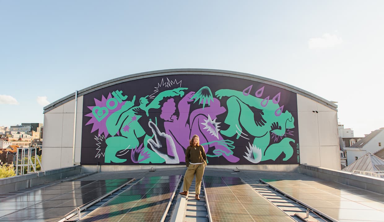 Bolt en AB onthullen mural van Hanna van Dun op AB Rooftop